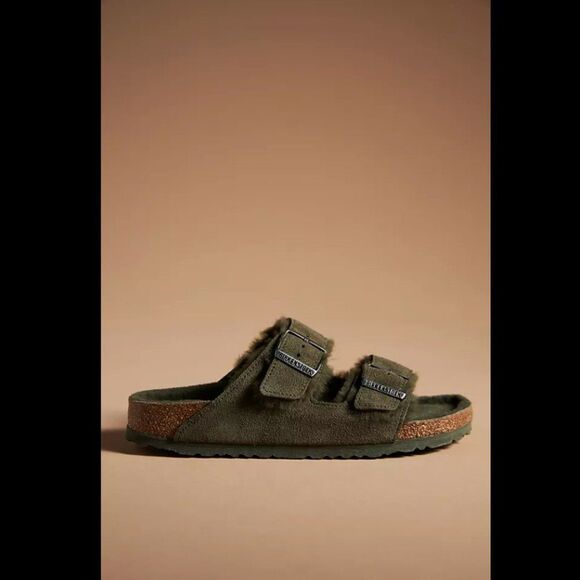 Birkenstock Arizona Shearling-Lined Sandals in Thyme (Narrow) Size 37 - Picture 3 of 3